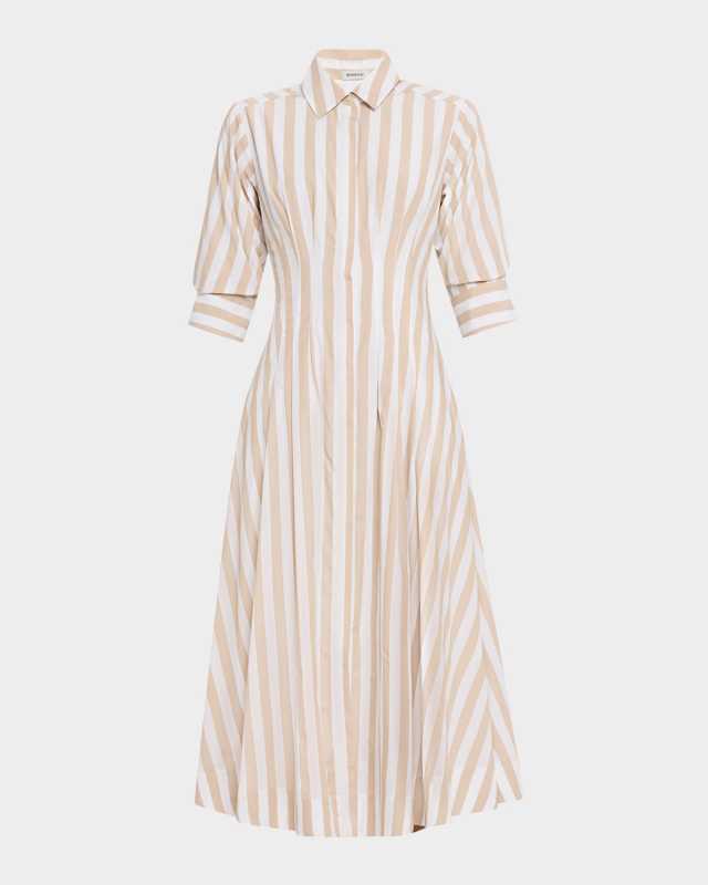 Jazz Stripe Pintuck Midi Shirtdress